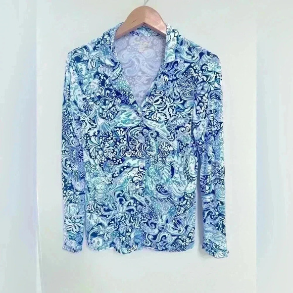 Lilly Pulitzer Royal Purple Animals Ruffle PJ Button Down Pajama Top - Picture 8 of 9